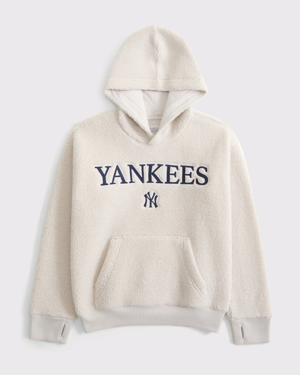 new york yankees graphic sherpa popover hoodie, Cream view 2