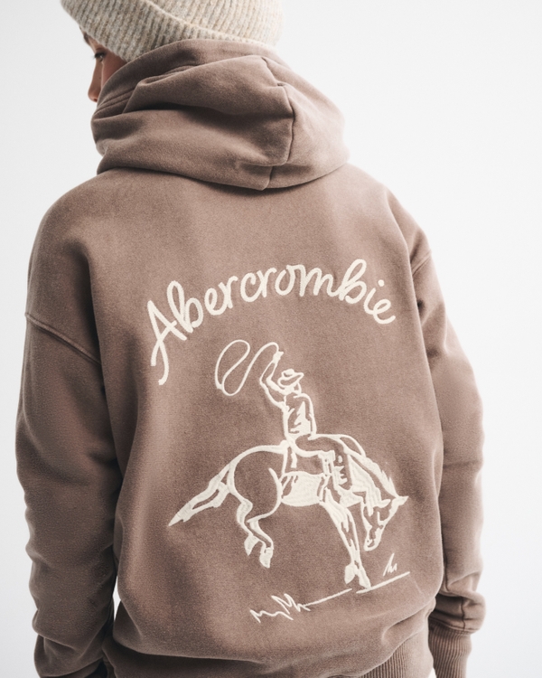 western graphic logo popover hoodie, Light Brown view 1