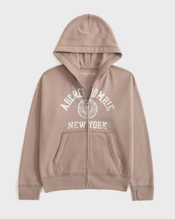 hoodie met rits en logo, Taupegrijs view 1