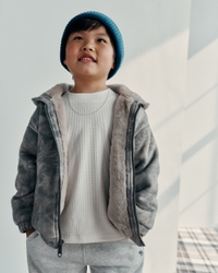 boxy faux fur-lined full-zip hoodie