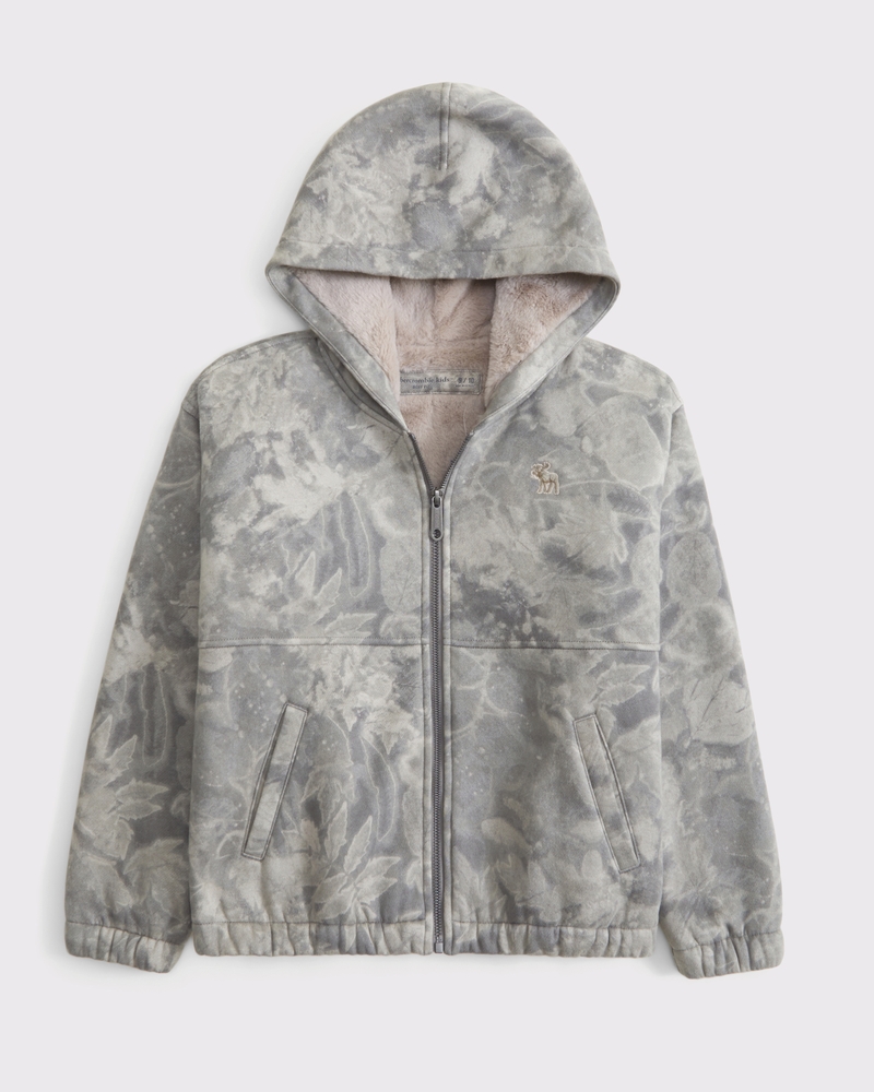 boxy faux fur-lined full-zip hoodie