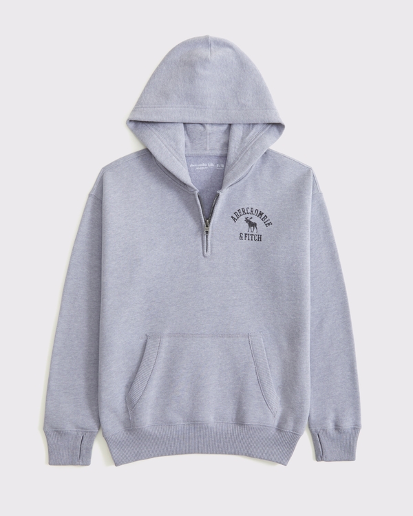 logo quarter-zip hoodie, Light Gray view 1