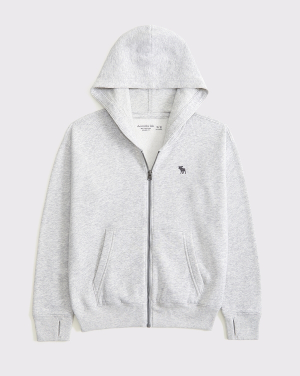 essential icon full-zip hoodie, Light Gray view 1