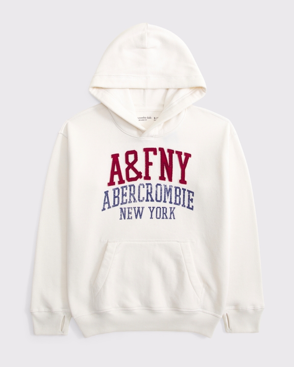 applique logo popover hoodie, Cream view 1