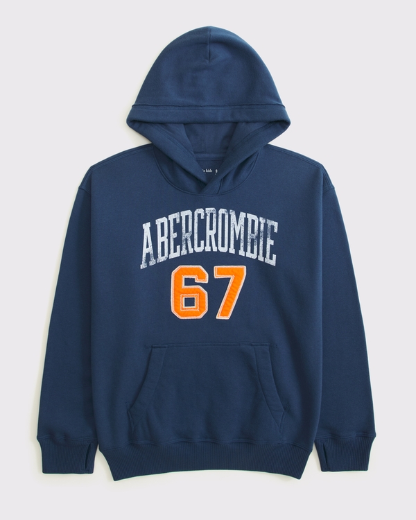applique logo popover hoodie, Navy view 1