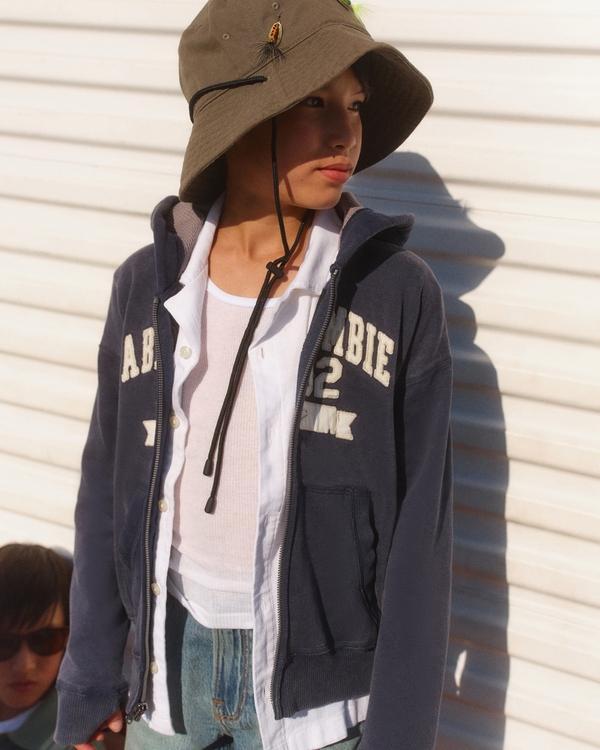 logo full-zip hoodie, Navy Blue view 1