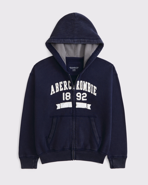 logo full-zip hoodie, Navy Blue view 2