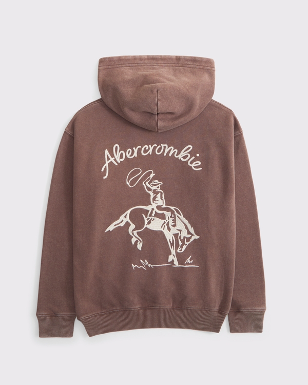 western graphic logo popover hoodie, Brown view 1