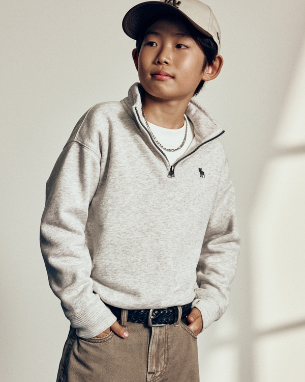 essential icon quarter-zip sweatshirt, Light Heather Grey view 1