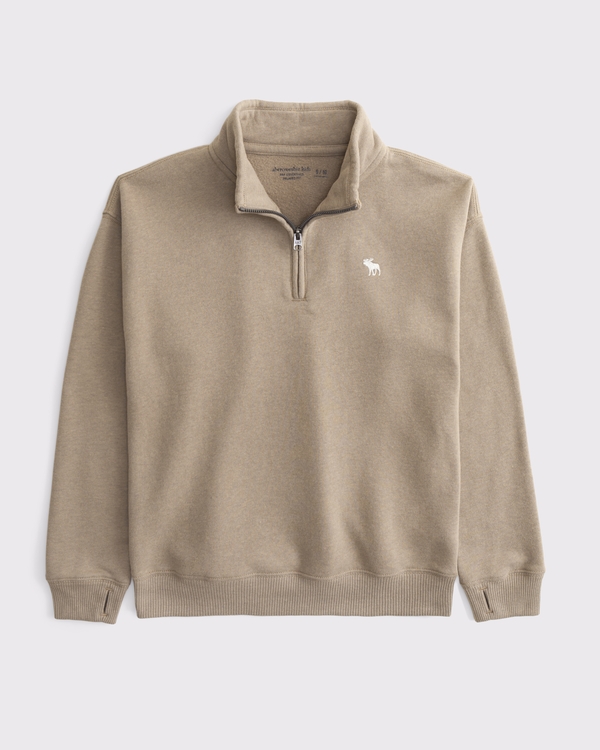 essential icon quarter-zip sweatshirt, Light Brown view 1