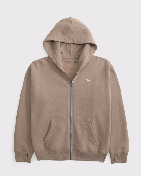essential icon full-zip hoodie, Chocolate Mousse view 1