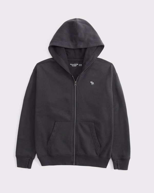essential icon full-zip hoodie, Charcoal view 1