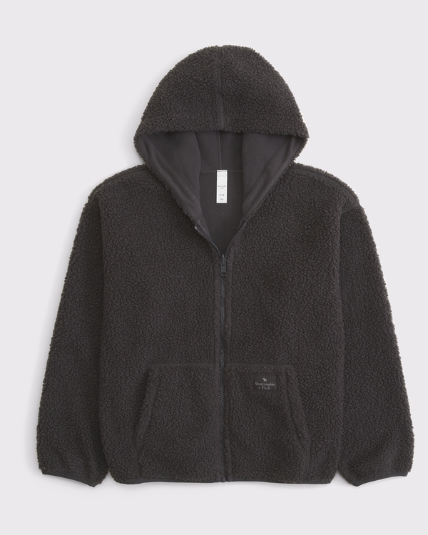 reversible hooded full-zip sherpa jacket, Dark Grey view 1