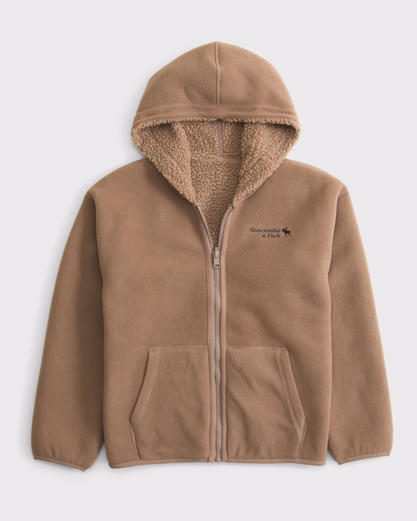 hooded full-zip sherpa jacket, Chocolate Mousse view 2