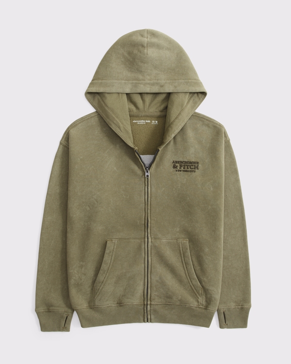 logo full-zip hoodie, Olive Green view 1