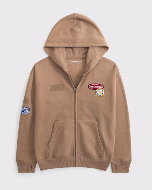 logo patch full-zip hoodie, Brown view 2