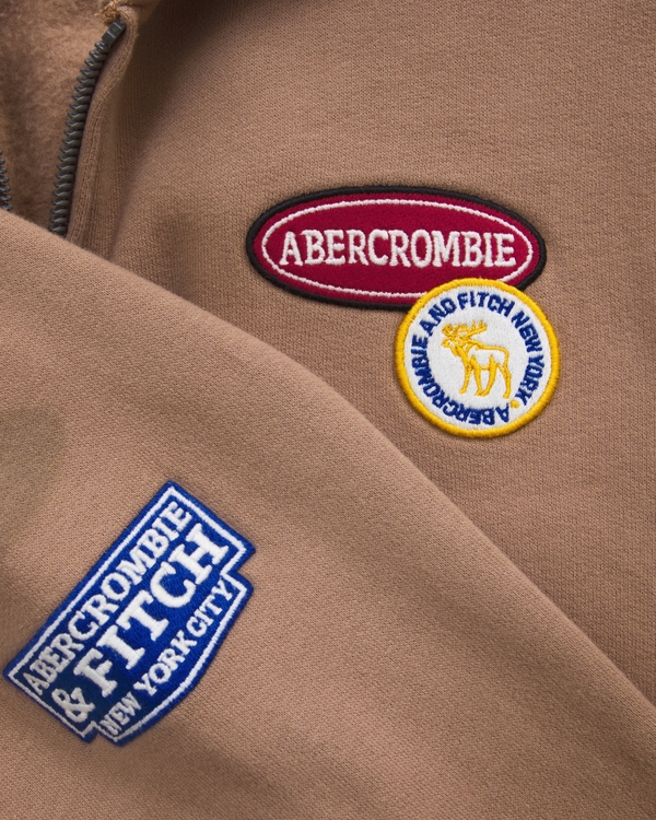 Sweat à capuche zippé sur toute la longueur avec étiquette logo, Marron view 2