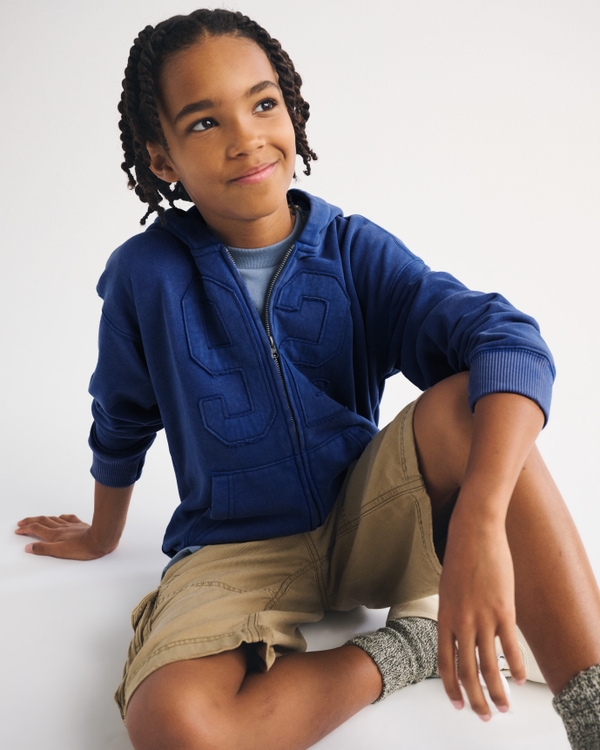 embroidered full-zip hoodie, Blue view 1