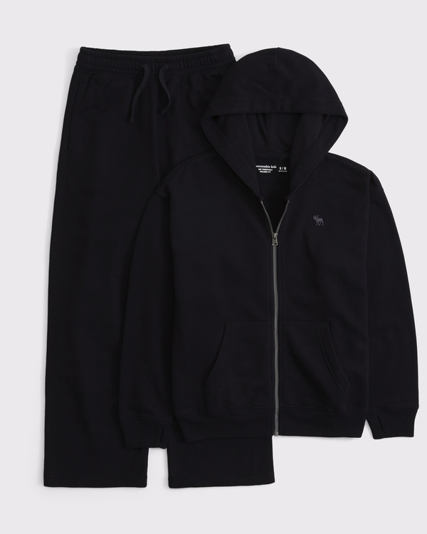 essential icon full-zip hoodie and open-hem sweatpant set, Black view 1