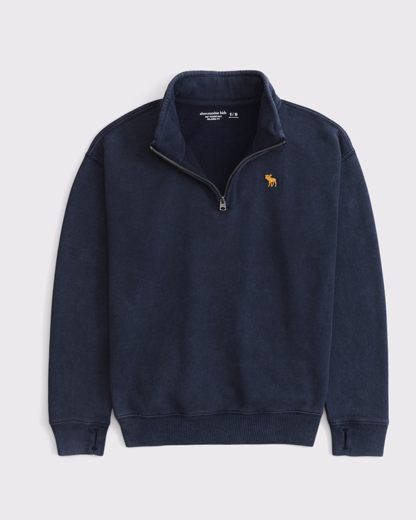 washed essential icon quarter-zip sweatshirt, Deep Blue view 1