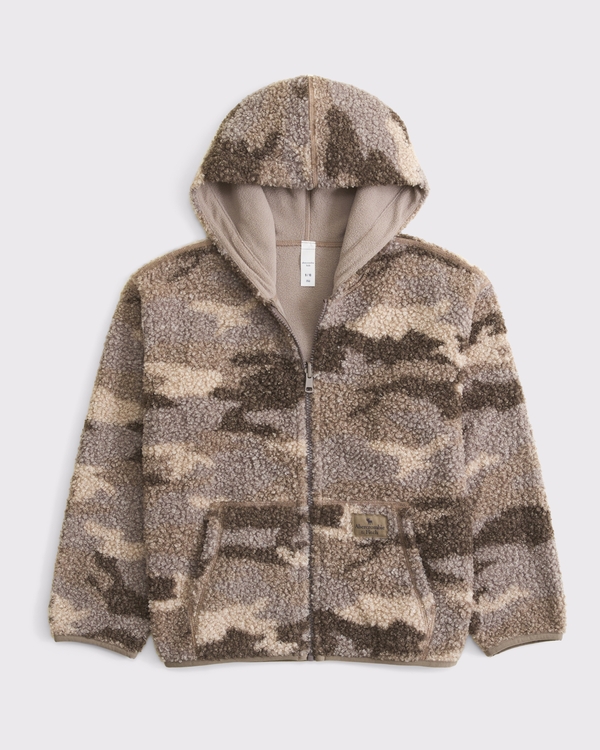 reversible hooded full-zip sherpa jacket, Brown Camo view 1