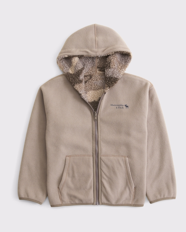 reversible hooded full-zip sherpa jacket, Brown Camo view 2