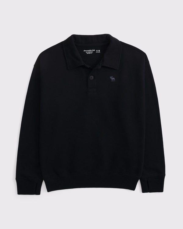essential icon henley collared sweatshirt, Black view 1