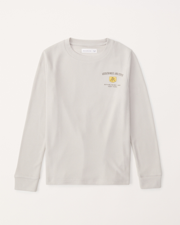 aangenaam T-shirt met lange mouwen, wafeldessin en een logo, Cream