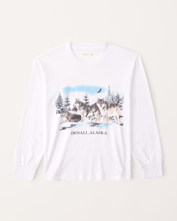 T-shirt met lange mouwen en Denali-print, White