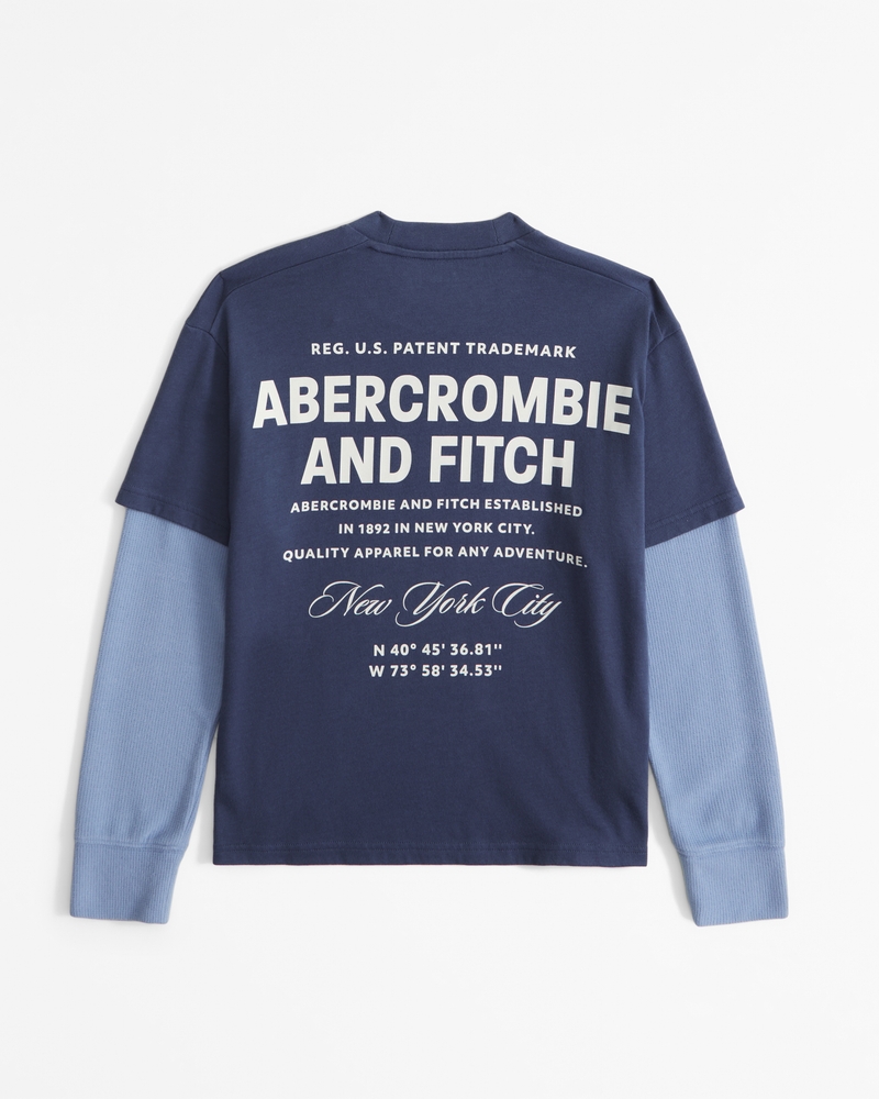 long-sleeve twofer print logo tee