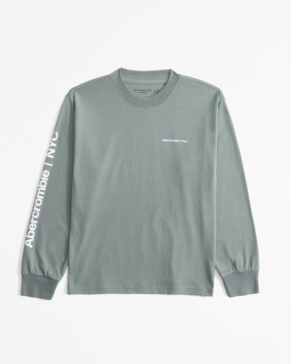 long-sleeve graphic logo tee, Sage