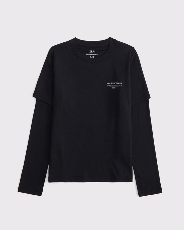 ypb all day cool logo twofer tee, Black view 2