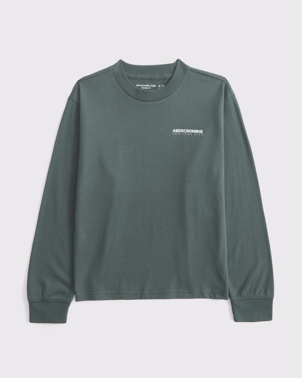 long-sleeve logo tee, Charcoal Green view 2