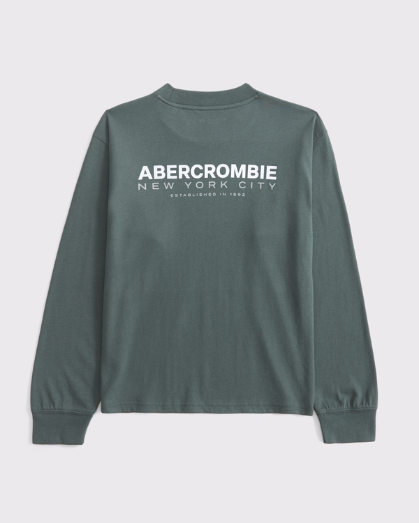 long-sleeve logo tee, Charcoal Green view 1