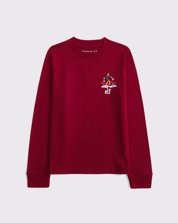 long-sleeve elf graphic tee, Rich Ruby view 2