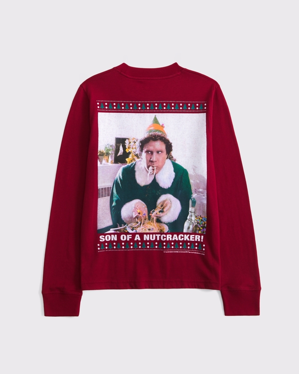 long-sleeve elf graphic tee, Rich Ruby view 1