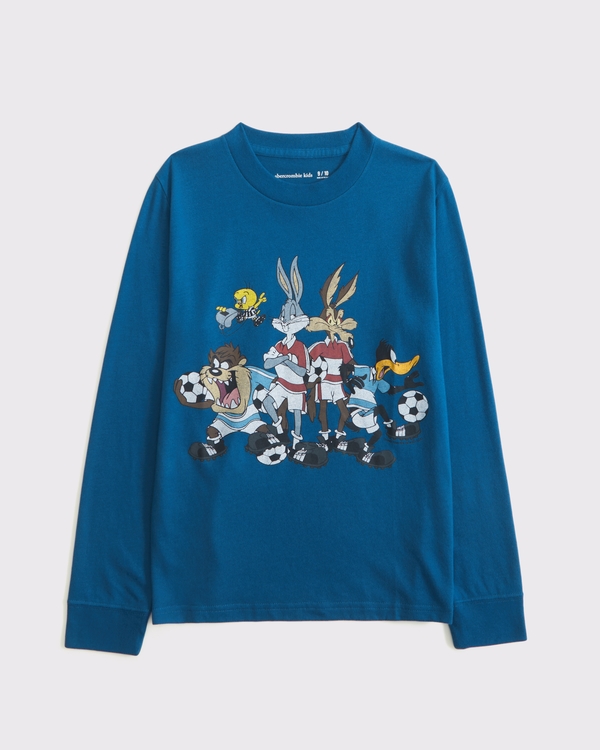 long-sleeve looney tunes graphic tee, Medium Blue view 1