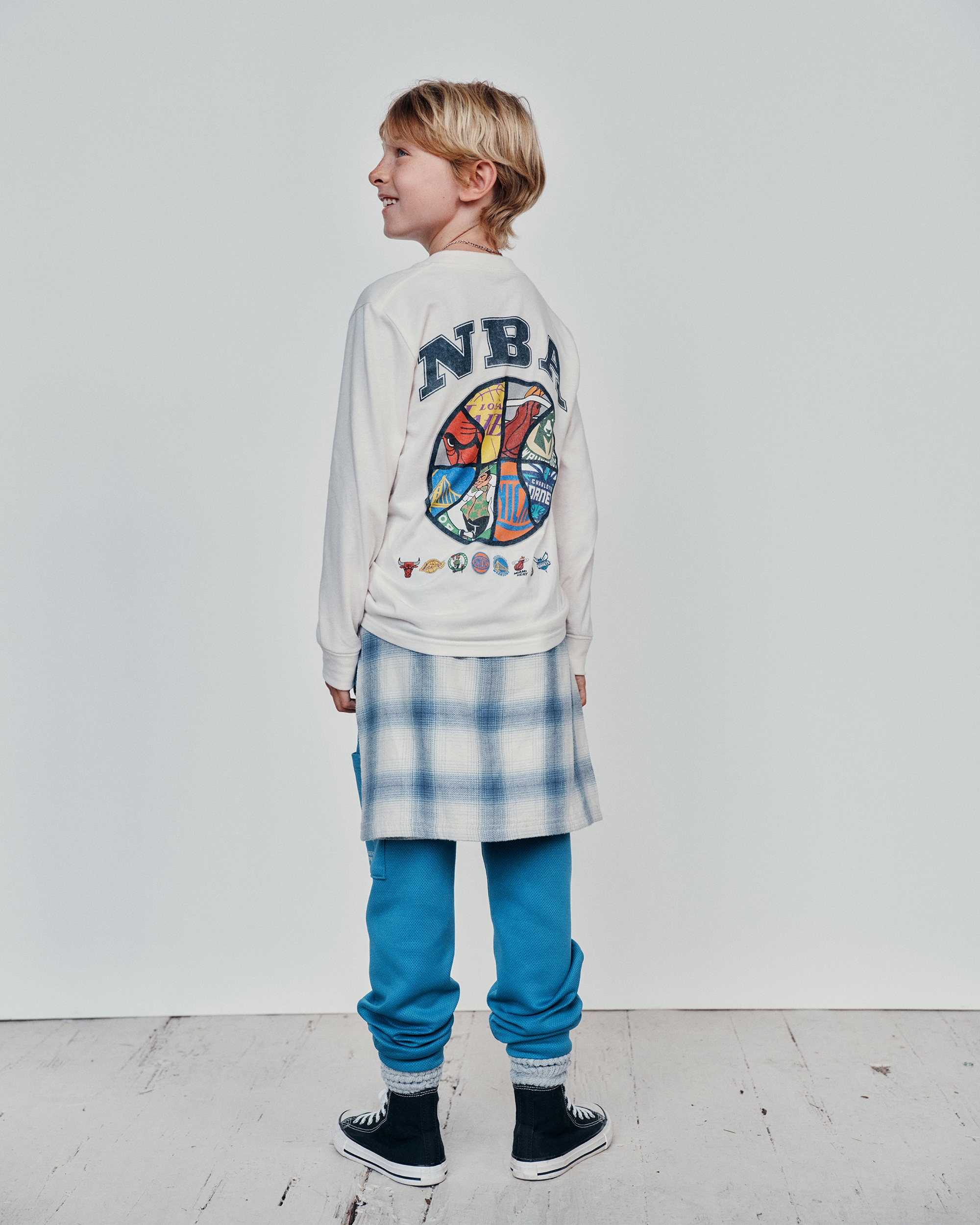 Abercrombie & Fitch Kids' Long-sleeve Nba Graphic Tee In White