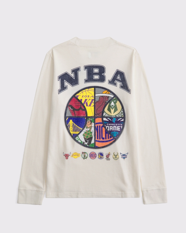 long-sleeve nba graphic tee, Cream view 1