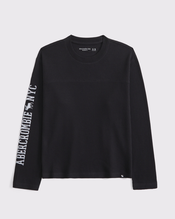 long-sleeve waffle logo tee, Black view 1