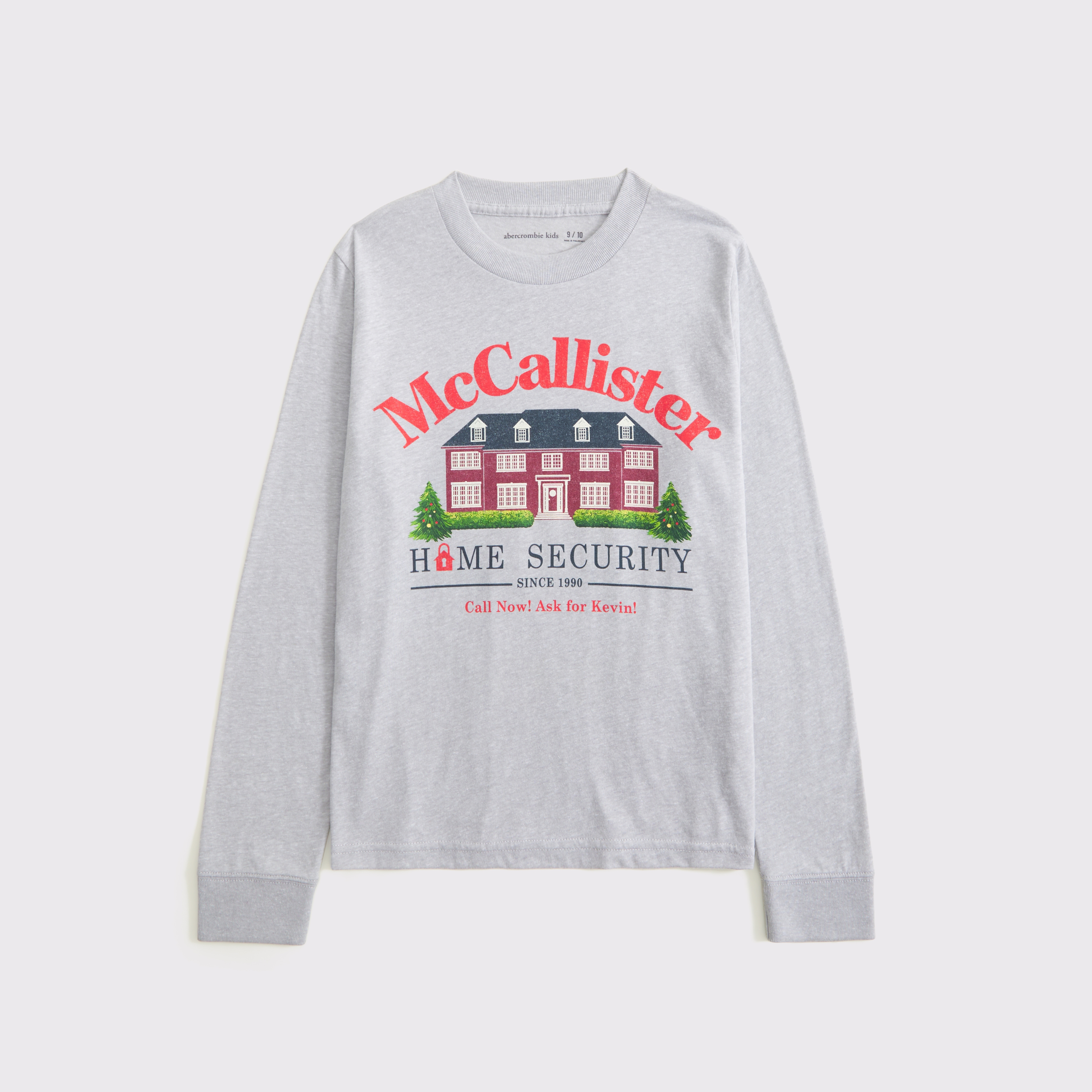 Abercrombie & Fitch Kids' Long-sleeve Home Alone Graphic Tee In Gray