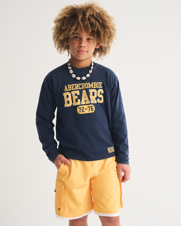 long-sleeve graphic logo tee, Deep Blue view 1