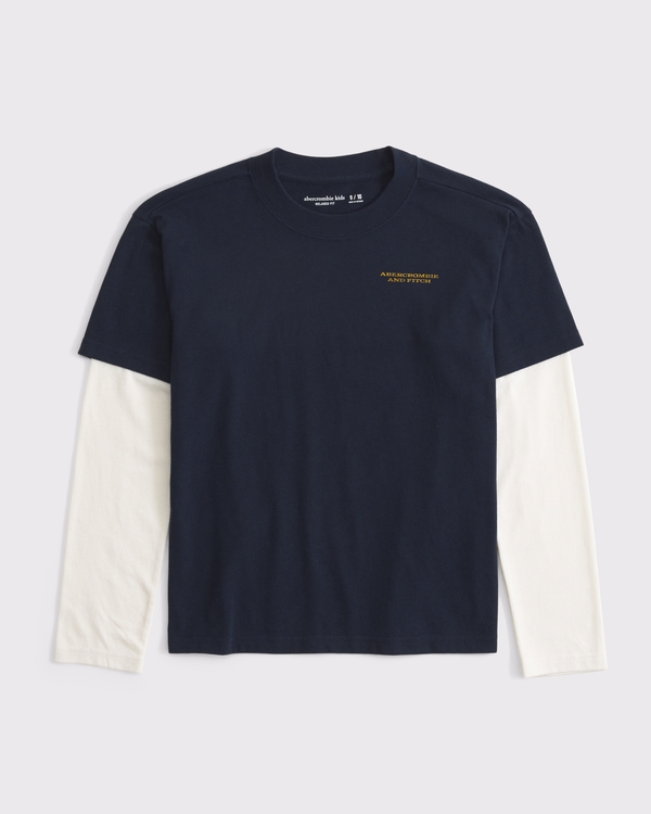 relaxed long-sleeve logo twofer, Space Blue view 2