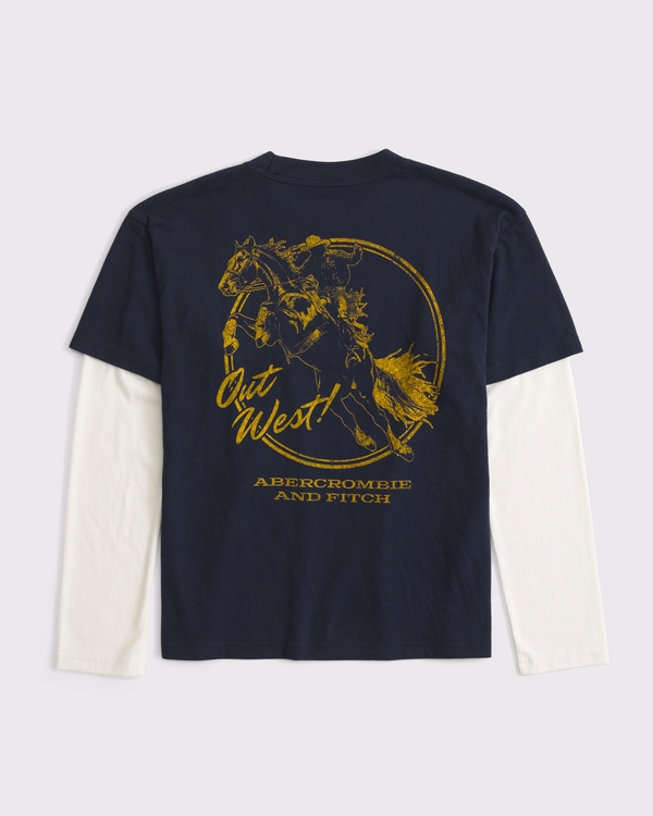 relaxed long-sleeve logo twofer, Space Blue view 1