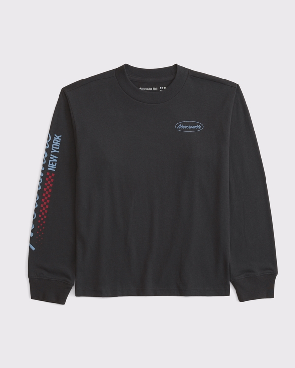 long-sleeve relaxed logo tee, Charcoal view 1