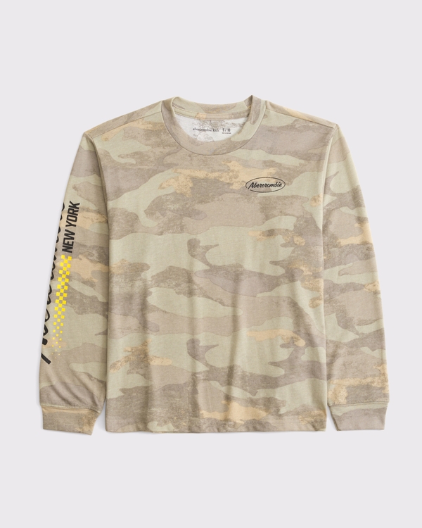 long-sleeve relaxed logo tee, Camo view 1