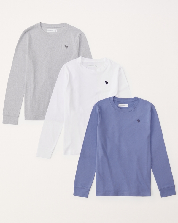 3-pack long-sleeve icon crew tees, Blue, Grey, And White
