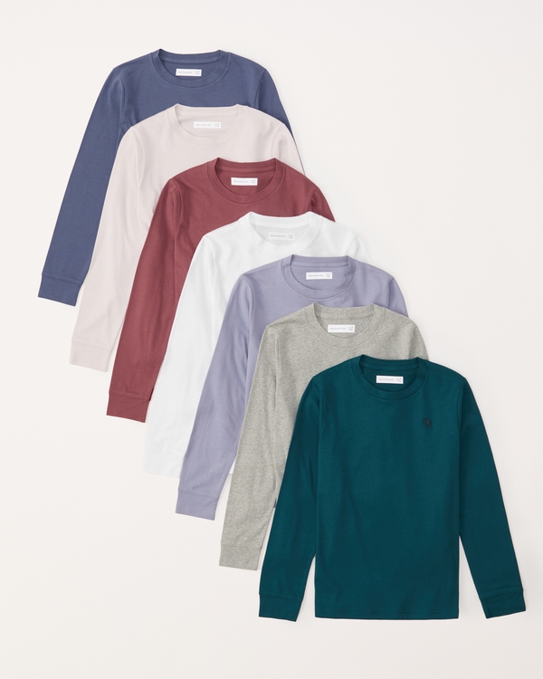 7-pack long-sleeve icon crew tees, Multi