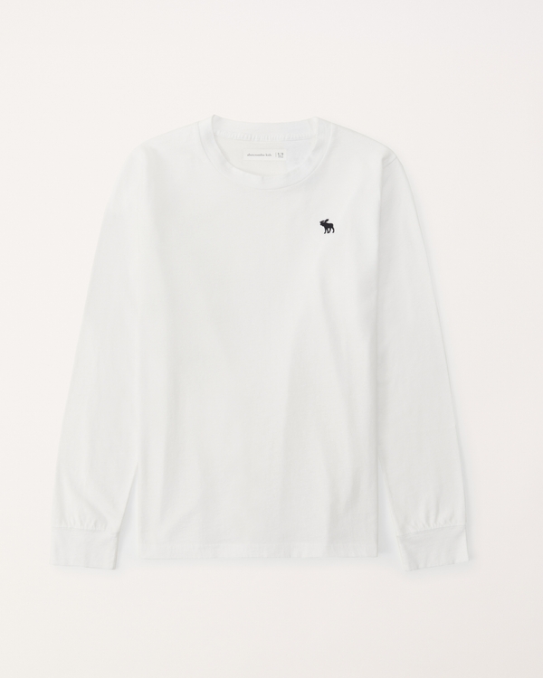 essential long-sleeve icon crew tee, White