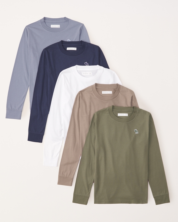 5-pack long-sleeve elevated icon crew tees, Multi Color